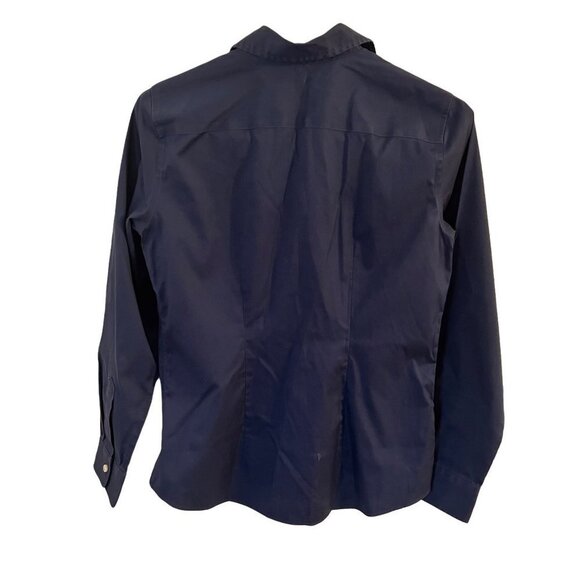Lands End Girls Long Sleeve Button Down Navy Blouse Sz 4 Sku 1085 - Picture 2 of 9